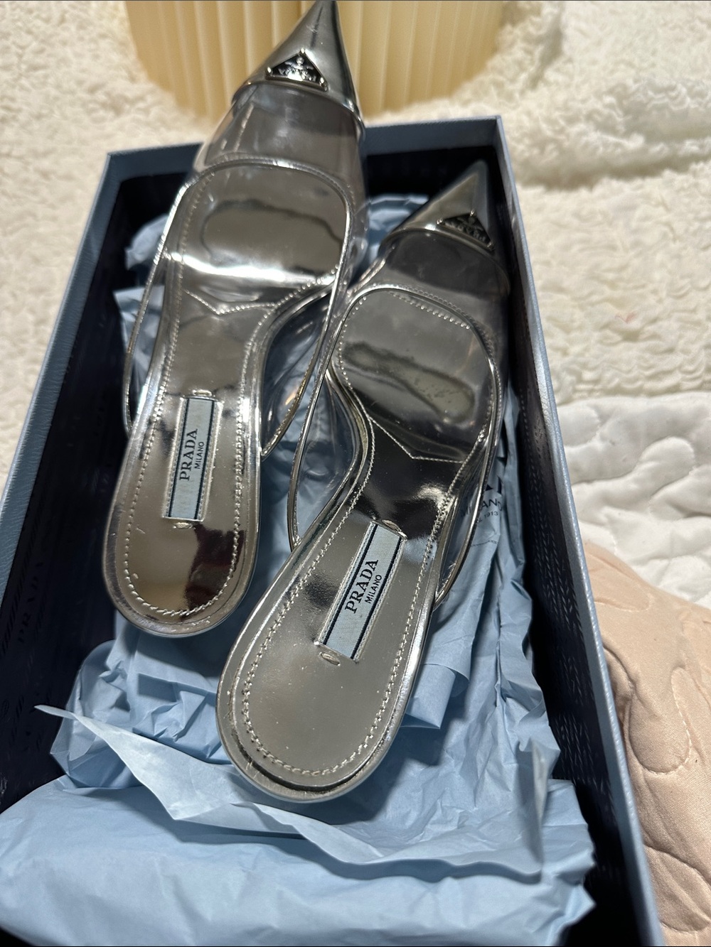 Prada Clear PVC Mule Heels with Silver Pointed Toe - Picture 5 of 5